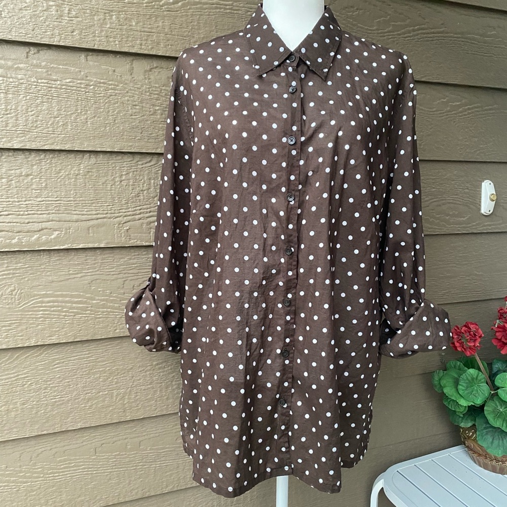 Vintage Jones of New York Brown Polka Dot women’s Blouse, 3X